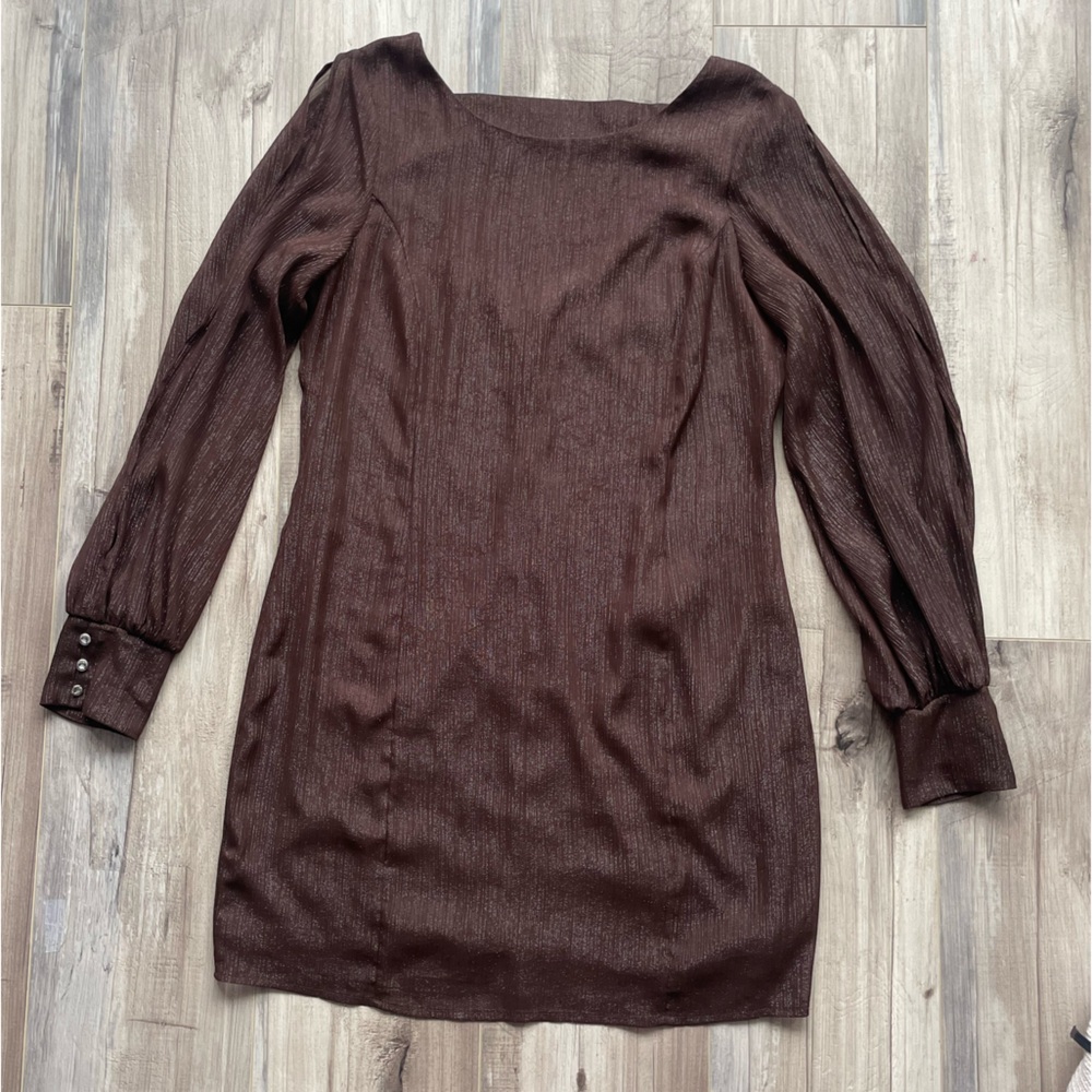 Le Chateau Brown Shimmer Dress with Long Open Sleeves